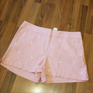 LOFT Pink White Embroidered Dragonfly NWT Linen Shorts, Size 10